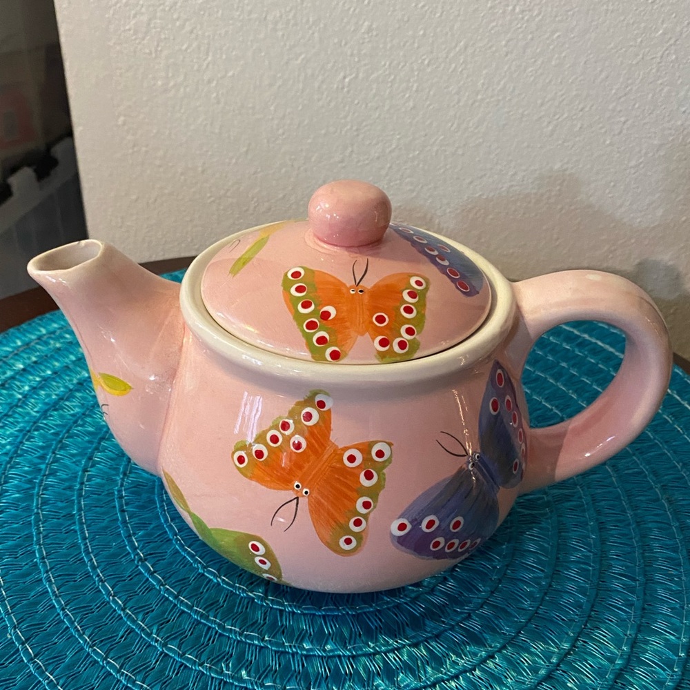 Darling pink teapot with hand painted butterflies
